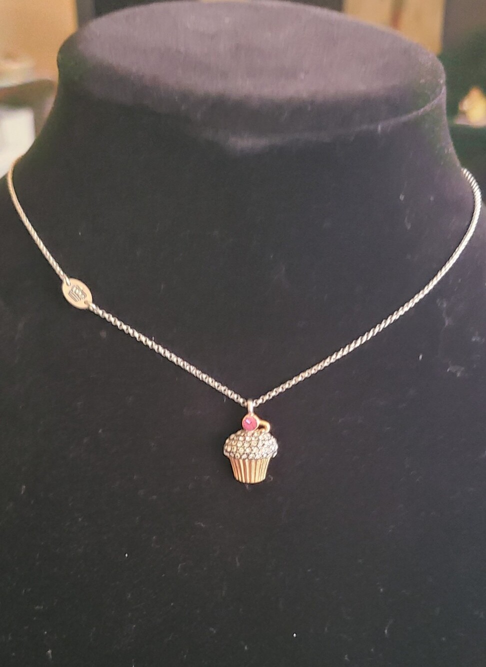 Juicy Couture Silver-Tone Cupcake Pendant Necklace with Pink Accent